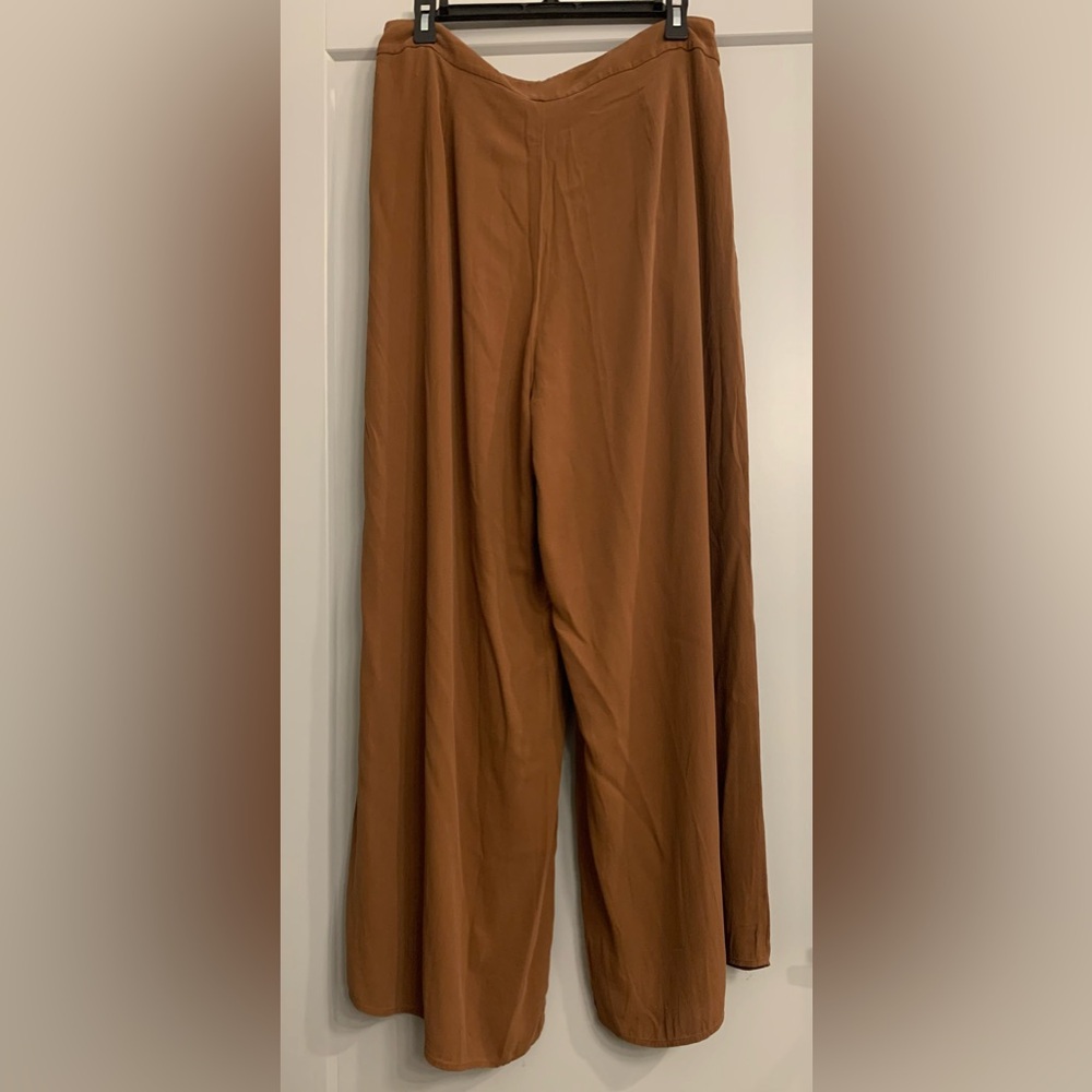 New Eileen Fisher 100% Silk Georgette Crepe Brown/Nutmeg Wide Leg Pant size 10 - Picture 7 of 13